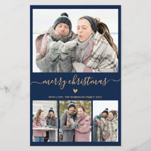 Budget Minimalist Navy Goud 4 Foto Kerstkaart
