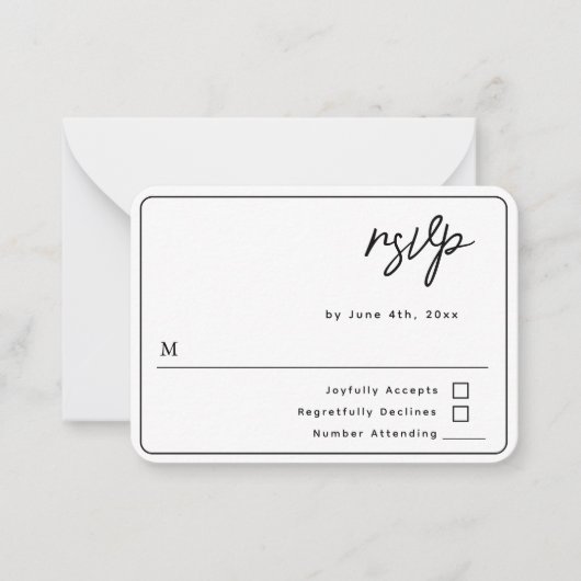 Budget minimalist Script Wedding RSVP-Kaart Notitiekaartje (Voorkant)