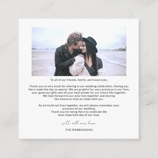 Budget minimalist Simple Script Weduwfoto Informatiekaartje (Achterkant)