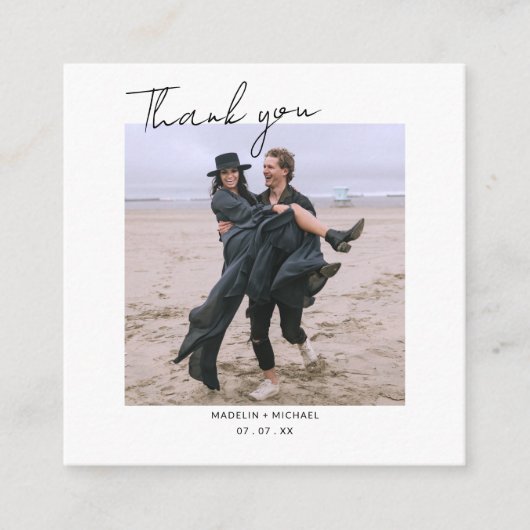 Budget minimalist Simple Script Weduwfoto Informatiekaartje (Voorkant)