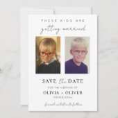 Budget, minimalist these kids are getting married save the date (Voorkant)