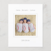 Budget minimalist Triplet Foto geboorteaankondigin (Voorkant)