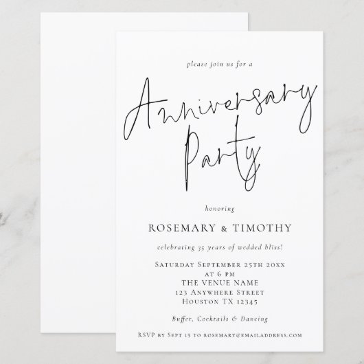 Budget minimalist Wedding Jubileum Party nodigt ui (Voorkant / Achterkant)