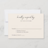 Budget Minimalist Zwart Ivoor Moderne Script RSVP Notitiekaartje (Voorkant)