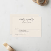 Budget Minimalist Zwart Ivoor Moderne Script RSVP Notitiekaartje (Voorkant / Achterkant in situ)