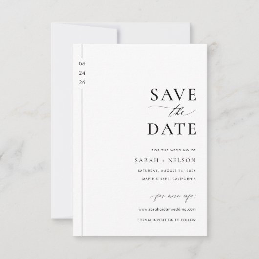 Budget Minimalist Zwart-wit bruiloft Save The Date (Voorkant)