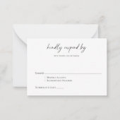 Budget minimalist zwart-wit, modern script RSVP Notitiekaartje (Voorkant)