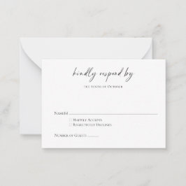 Budget minimalist zwart-wit, modern script RSVP Notitiekaartje