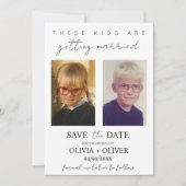 Budget, minimalistisch deze kinder gaan trouwen save the date (Voorkant)