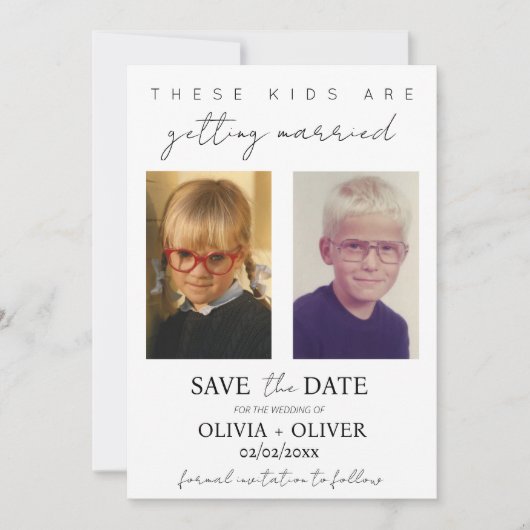 Budget, minimalistisch deze kinder gaan trouwen save the date (Voorkant)