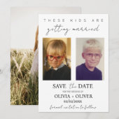 Budget, minimalistisch, deze kinderen gaan trouwen save the date (Voorkant / Achterkant)