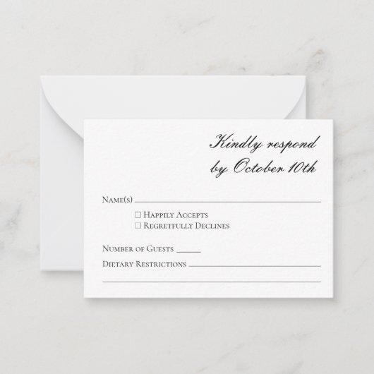 Budget Minimalistisch Formeel Zwart Wit Script RSV Notitiekaartje (Voorkant)