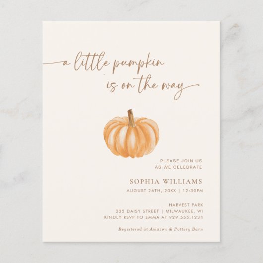 BUDGET Minimalistisch Little Pumpkin Baby shower Flyer (Voorkant)