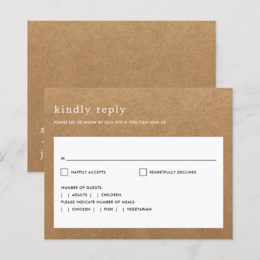 Budget Minimalistisch Rustiek Nep Kraft Trouw-RSVP (Voorkant / Achterkant)