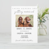 Budget, minimalistisch, schattig aangepaste hond f save the date (Staand voorkant)