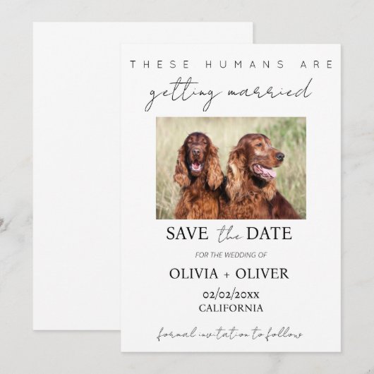 Budget, minimalistisch, schattig aangepaste hond f save the date (Voorkant / Achterkant)