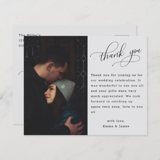 Budget minimalistisch script bruiloft Foto bedankt (Voorkant / Achterkant)
