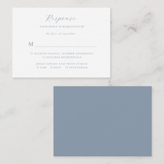 BUDGET Minimalistisch Script Dusty Blue Wedding RS Informatiekaartje (Voorkant / Achterkant)