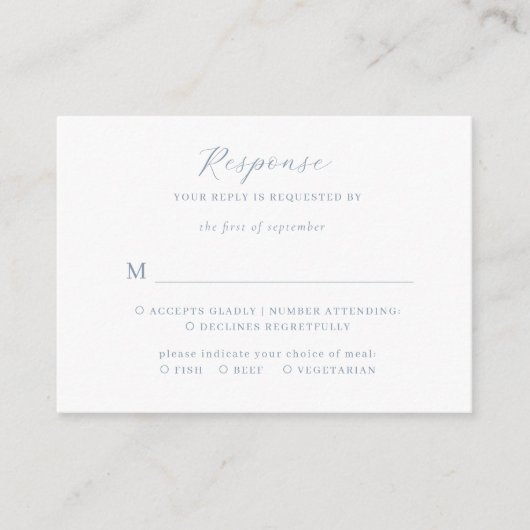 BUDGET Minimalistisch Script Dusty Blue Wedding RS Informatiekaartje (Voorkant)