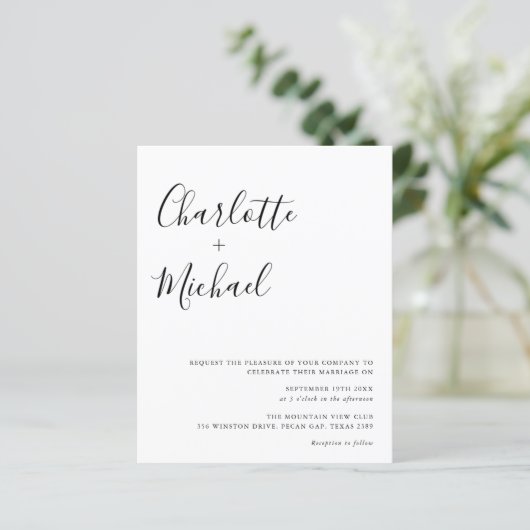 Budget Minimalistisch Script Foto Trouwkaart (Staand voorkant)