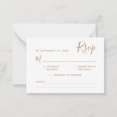BUDGET Minimalistisch script Gold RSVP Weddenschap Notitiekaartje (Voorkant)