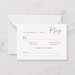 BUDGET Minimalistisch script Gold RSVP Weddenschap Notitiekaartje