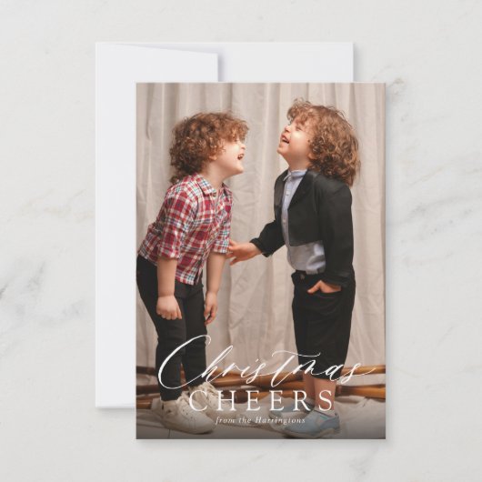 BUDGET Minimalistisch Script Kerstgejuich 1 Foto Notitiekaartje (Voorkant)