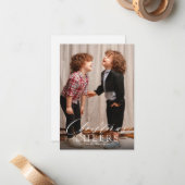 BUDGET Minimalistisch Script Kerstgejuich 1 Foto Notitiekaartje (Voorkant / Achterkant in situ)