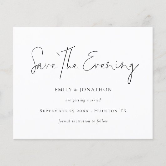 Budget Minimalistisch Script Wit Save The Evening (Voorkant)