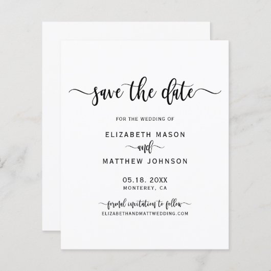 Budget Minimalistisch stijlvol script Sla de datum (Voorkant / Achterkant)