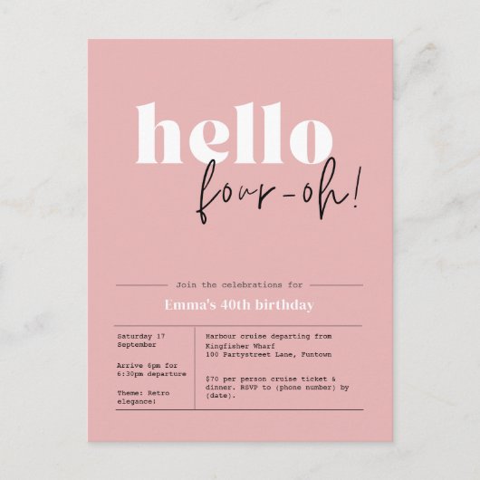 Budget minimalistisch stoffig roze 40e uitnodiging (Voorkant)