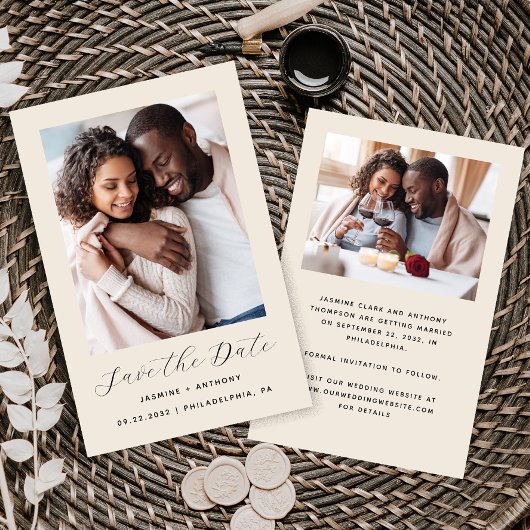 Budget Minimalistische 2-Foto Beige Save the Date