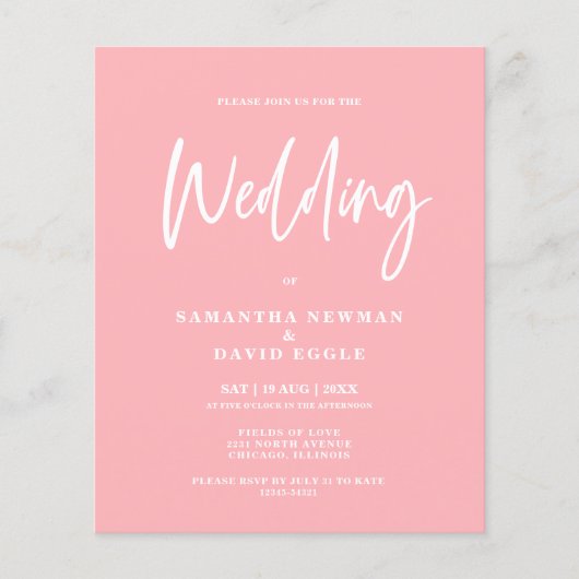 Budget Minimalistische Blush Roze QR Code Huwelijk (Voorkant)