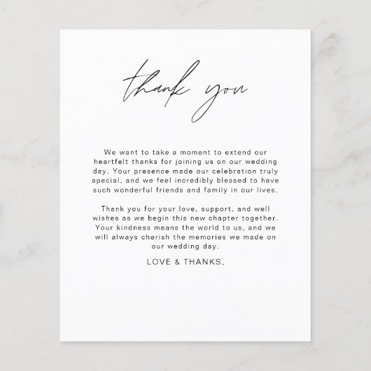 Budget minimalistische bruiloft dank u fotokaart (Achterkant)