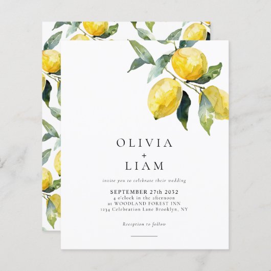 BUDGET Minimalistische Citrus Lemon Waterverf Brui (Voorkant / Achterkant)