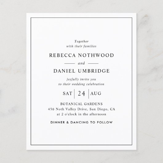 Budget minimalistische eenvoudige bruiloft uitnodi (Voorkant)