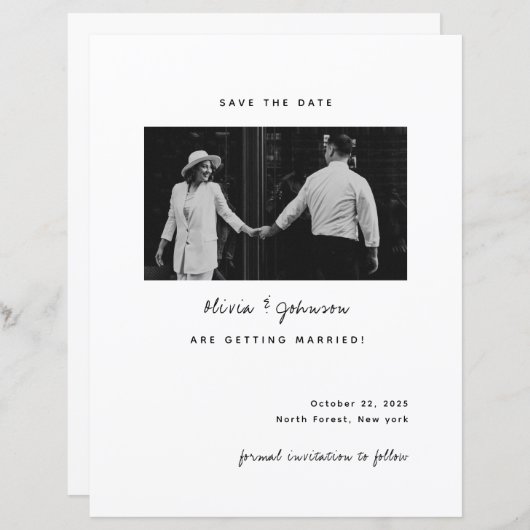 BUDGET Minimalistische foto bruiloft Save the Date (Voorkant / Achterkant)