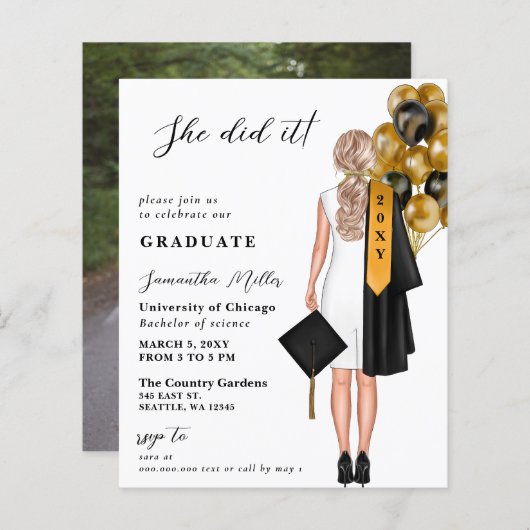 Budget minimalistische foto Ze deed het Afstuderen (Voorkant / Achterkant)