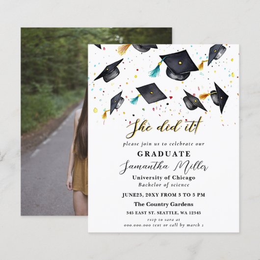 Budget minimalistische foto Ze deed het Afstuderen (Voorkant / Achterkant)