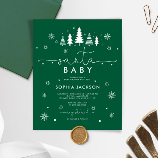 Budget Minimalistische Groene Santa Baby uitnodigi