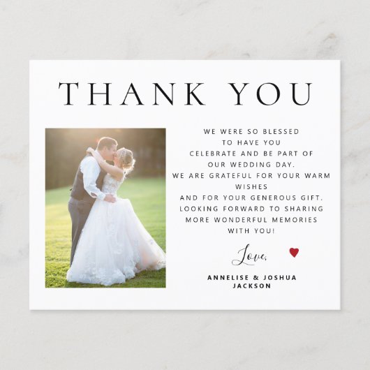 Budget minimalistische moderne fotobruiloft bedank (Voorkant)