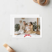 BUDGET Minimalistische Rode strik Foto Vakantie Ka Notitiekaartje (Voorkant / Achterkant in situ)