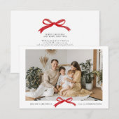 BUDGET Minimalistische Rode strik Foto Vakantie Ka Notitiekaartje (Voorkant / Achterkant)