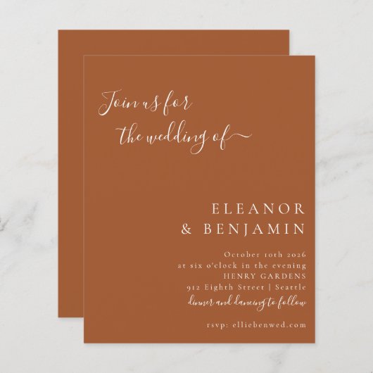 Budget Minimalistische Script Terracotta bruiloft  (Voorkant / Achterkant)