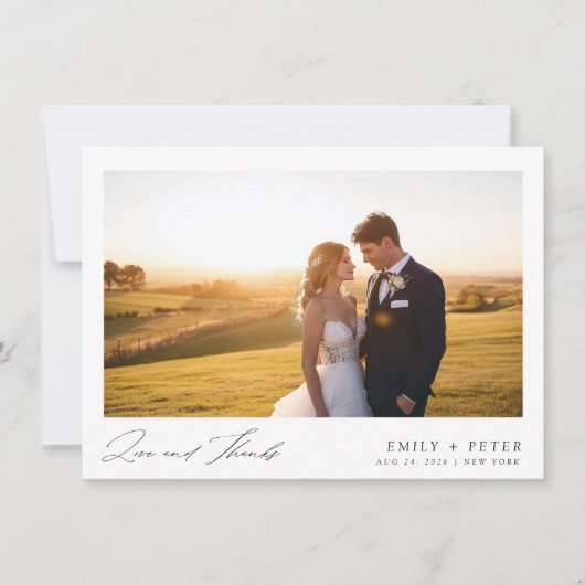Budget Minimalistische Script Trouwfoto Bedankkaart (Voorkant)