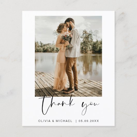 Budget Minimalistische Trouwdag Dank Je Foto Kaart (Voorkant)