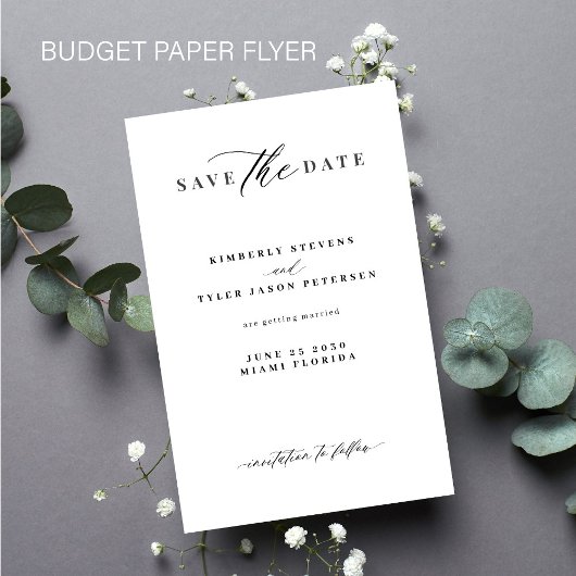 Budget minimalistische typografie bruiloft save th flyer