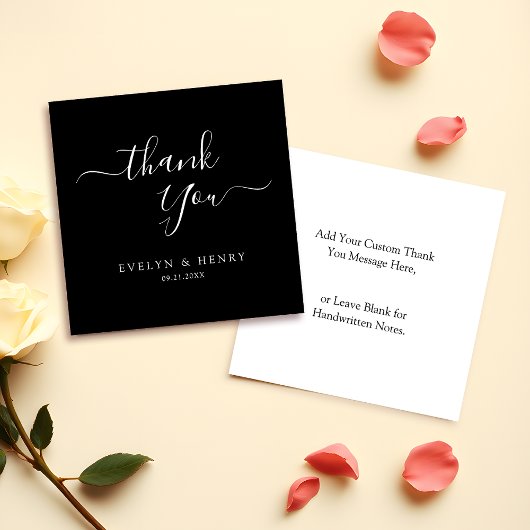 Budget minimalistische witte script bruiloft dank  notitiekaartje