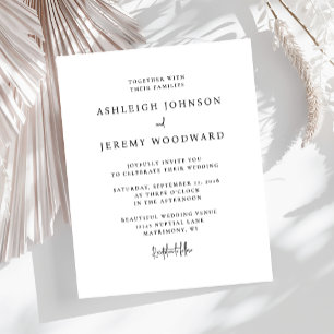 Budget minimalistische zwart-wit bruiloft uitnodig