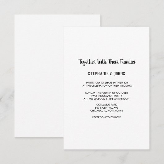 Budget minimalistische zwart wit moderne bruiloft kaart (Voorkant / Achterkant)